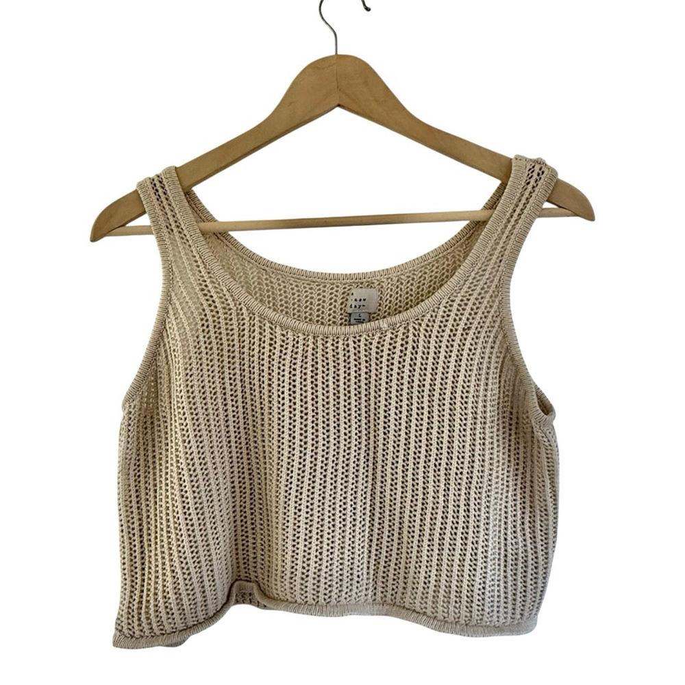 A New Day Beige Open Knit Cropped Tank | Sheer | Size L
